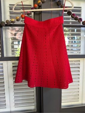A.L.C. Red Eyelet Knit Circle Skirt